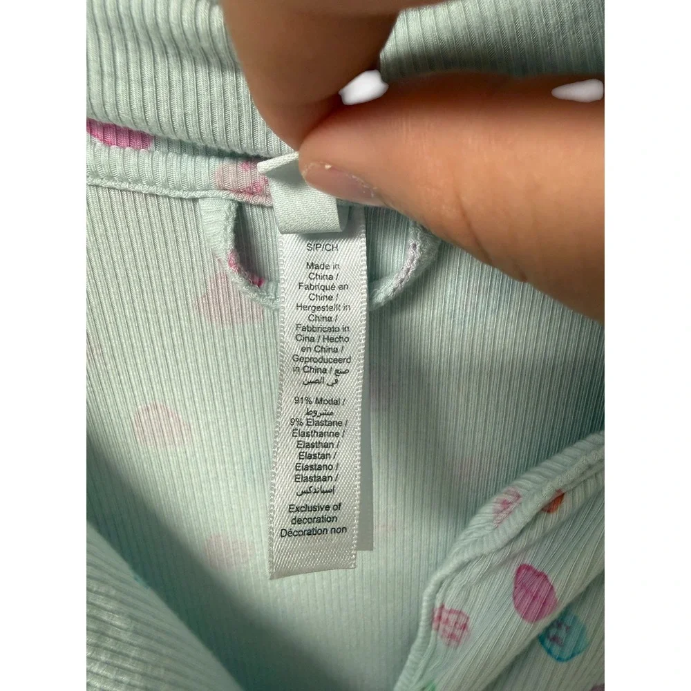 Skims Soft Lounge Pajama Top Womens S Cloud Candy Heart Print Blue Cozy Coquette